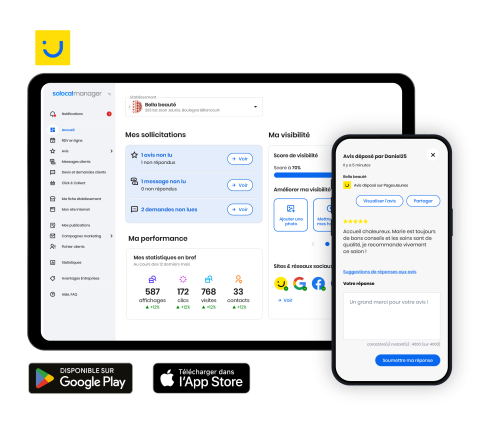 Solocal manager disponible sur Google Play et dans l'App Store.